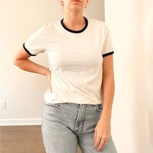 Grana Pima Cotton White and Navy Trim Women's T-Shirt